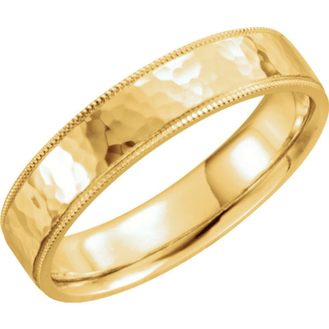 14k Yellow Gold 5mm Flat Comfort Fit Milgrain Hammer Finish Band Size 10