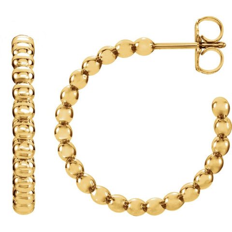 14k Yellow Gold 21mm Beaded Hoop Earrings