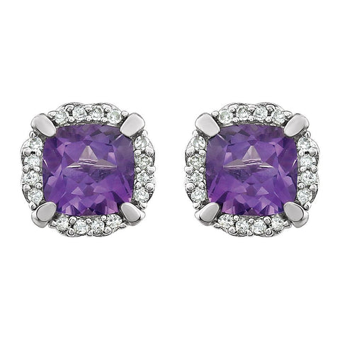 14k White Gold Amethyst & 1/10 CTW Diamond Earrings