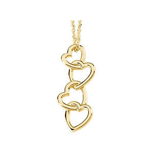 14k White Gold Linked Hearts Pendant