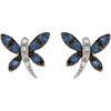 14k White Gold Blue Sapphire & Diamond Dragonfly Earrings