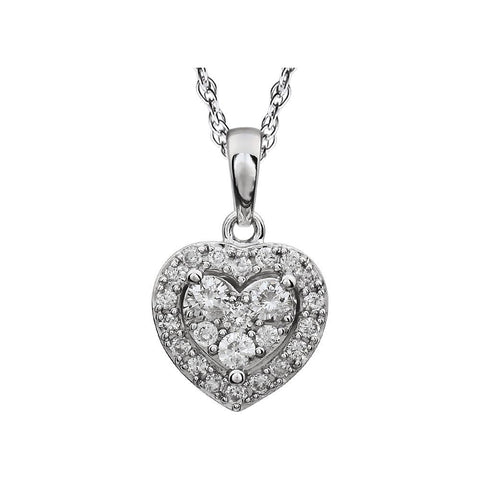 14k White Gold 3/8 CTW Halo-Style Diamond Heart 18" Necklace