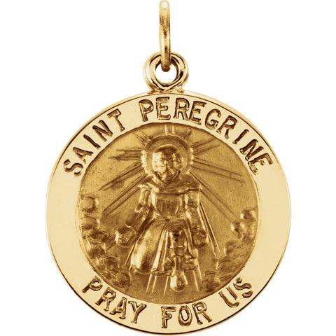 14k Yellow Gold 18mm Round St. Peregrine Medal