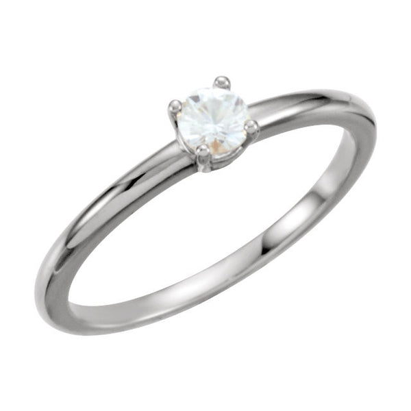 14k White Gold White Sapphire "April" Youth Birthstone Ring, Size 3