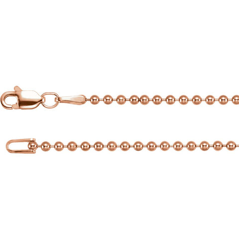 14k Rose Gold 1.8m Hollow Bead 18" Chain