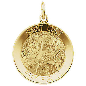 14k Yellow Gold 18.25mm Round St. Lucy Medal