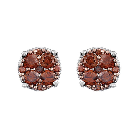 14k White Gold 3/8 CTW Brown Diamond Cluster Earrings