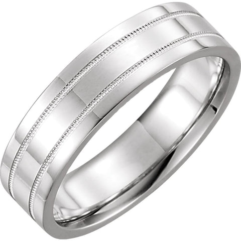 14k White Gold 6mm Flat Comfort Fit Milgrain Band Size 9