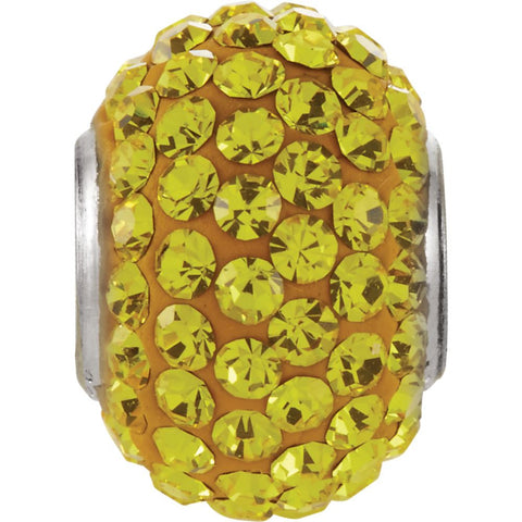 Sterling Silver 12x8mm Citrine-Colored Crystal Pavé Bead