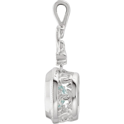 14k White Gold Aquamarine & .01 CTW Diamond Pendant
