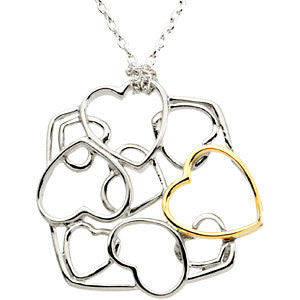 Sterling Silver & 14k Yellow Gold Two Tone Heart Pendant