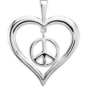 14k White Gold Heart Peace Sign Pendant