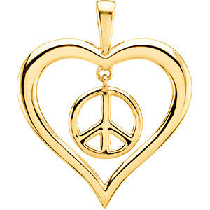 Sterling Silver Heart Peace Sign Pendant
