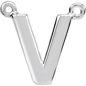 Sterling Silver Letter "V" Block Initial Necklace Center
