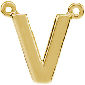14k Yellow Gold Letter "V" Block Initial Necklace Center