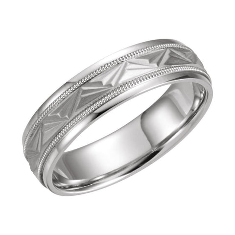 14k White Gold 6mm Comfort Fit Design Band Size 10
