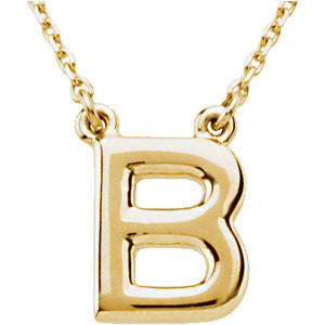 14k Yellow Gold Letter "B" Block Initial 16" Necklace