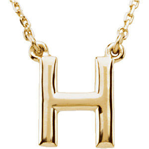 14k Yellow Gold Letter "H" Block Initial 16" Necklace
