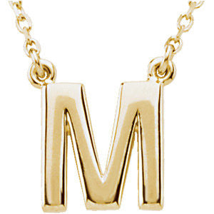 14k Yellow Gold Letter "M" Block Initial 16" Necklace