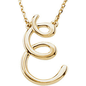 14k Yellow Gold "E" Script Initial 16" Necklace