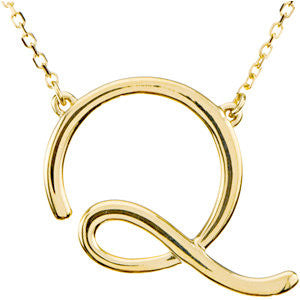 14k Yellow Gold "Q" Script Initial 16" Necklace