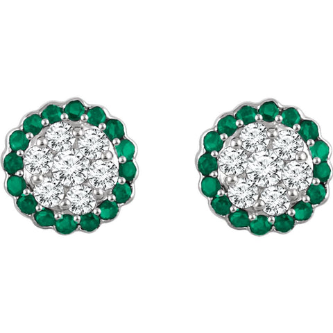 14k White Gold Emerald & 5/8 CTW Diamond Earrings