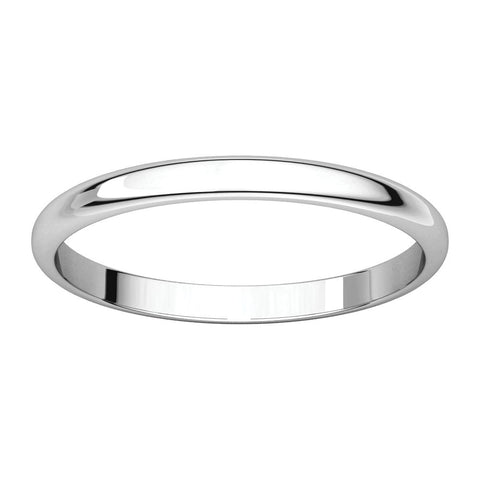 14k White Gold 2mm Half Round Light Band, Size 9
