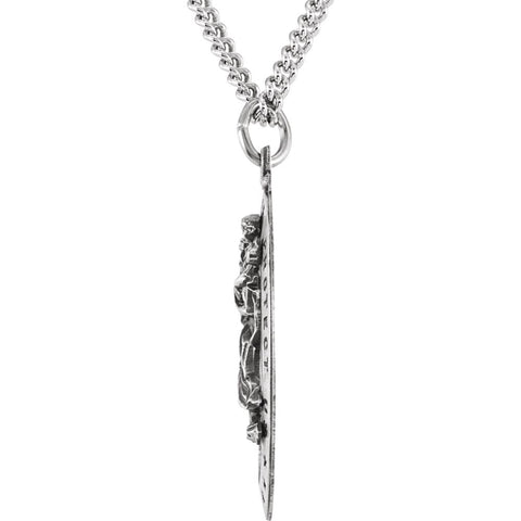 Sterling Silver 29x20mm Oval St. Christopher Medal 24" Necklace