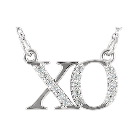 14k White Gold .08 CTW Diamond "XO" 16" Necklace