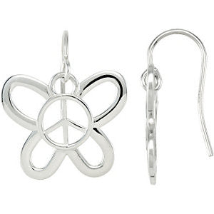 14k Yellow Gold Butterfly Shaped Peace Sign Earrings