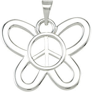 Sterling Silver Butterfly Shaped Peace Sign Pendant