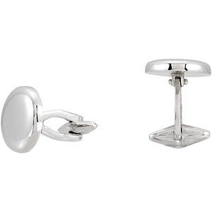 14k White Gold 15.9mm Men's Round Shaped Cuff Links