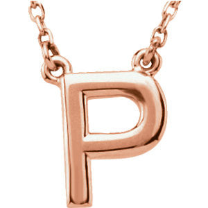 14k Rose Gold Letter "P" Block Initial 16" Necklace