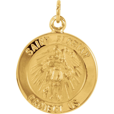 14k Yellow Gold 14.75mm Round St. Florian Medal