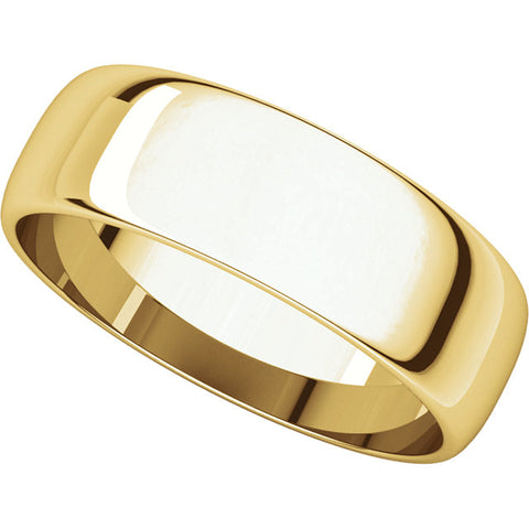 10k Yellow Gold 6mm Half Round Light Band, Size 8.5