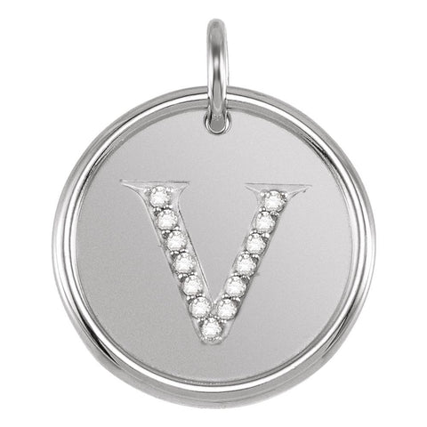 Sterling Silver .06 CTW Diamond Initial "V" Pendant