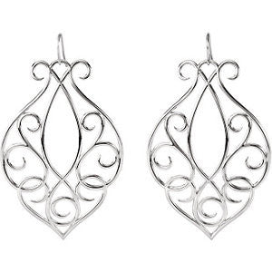 14k White Gold 65.25x43.5mm Scroll Design Earrings