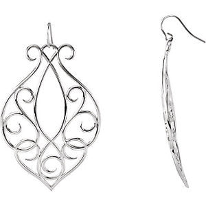 14k White Gold 65.25x43.5mm Scroll Design Earrings