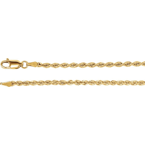 14k Yellow Gold 2.5mm Rope 7" Chain