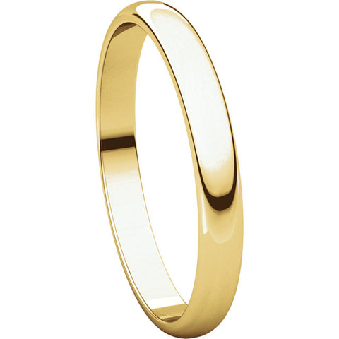 14k Yellow Gold 2.5mm Half Round Light Band, Size 11