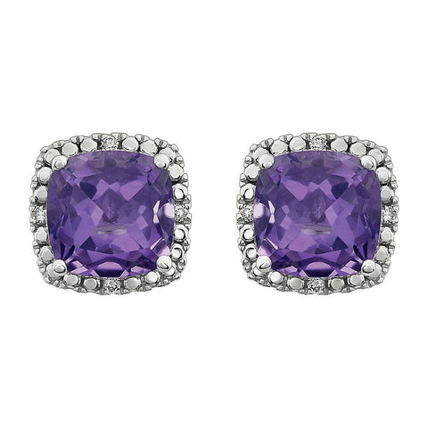 14k White Gold Amethyst & .06 CTW Diamond Earrings
