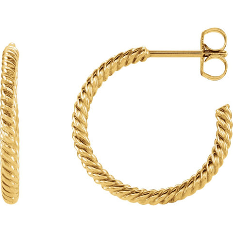 14k Yellow Gold 17mm Rope Design Hoop Earrings