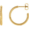14k Yellow Gold 17mm Rope Design Hoop Earrings