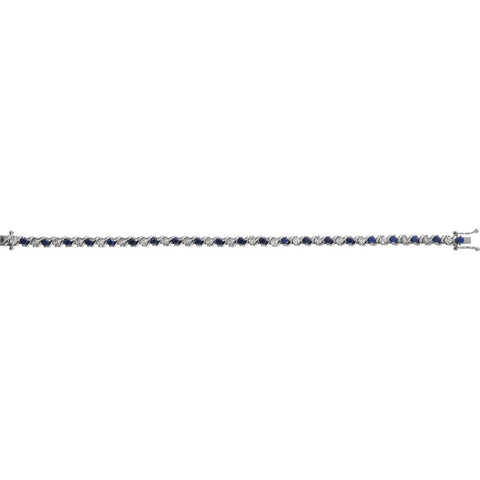 14k White Gold Lab-Grown Blue Sapphire & 1/10 CTW Diamond Line 7" Bracelet