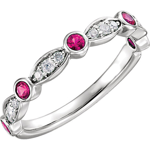 14k White Gold Ruby & 1/6 CTW Diamond Ring, Size 7