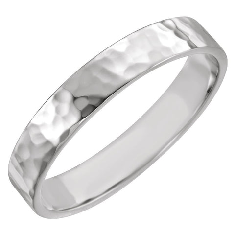 14k White Gold 4mm Flat Band with Hammer Finish Size 7