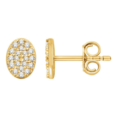 14k Yellow Gold 1/6 CTW Diamond Oval Cluster Earrings