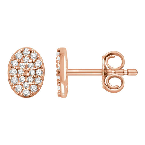 14k Rose Gold 1/6 CTW Diamond Oval Cluster Earrings