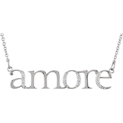 14k White Gold .08 CTW Diamond "Amore'" 16.3" Necklace
