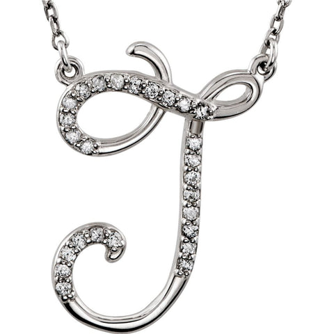 Sterling Silver Letter "J" 1/8 CTW Diamond Initial 16" Necklace